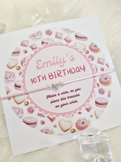 Birthday - Friendship Cord Charm Bracelet - Party bag filler - Personalised - Any age -  Wish Bracelet -Party M02
