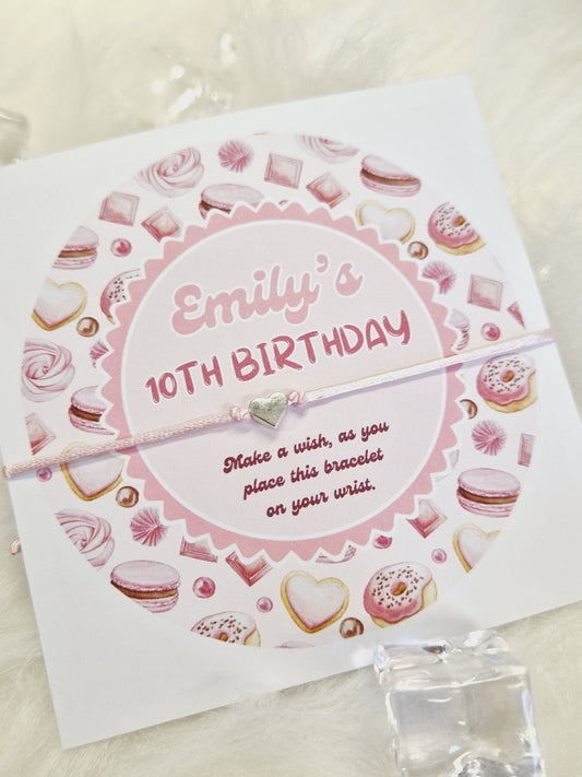 Birthday - Friendship Cord Charm Bracelet - Party bag filler - Personalised - Any age -  Wish Bracelet -Party M02