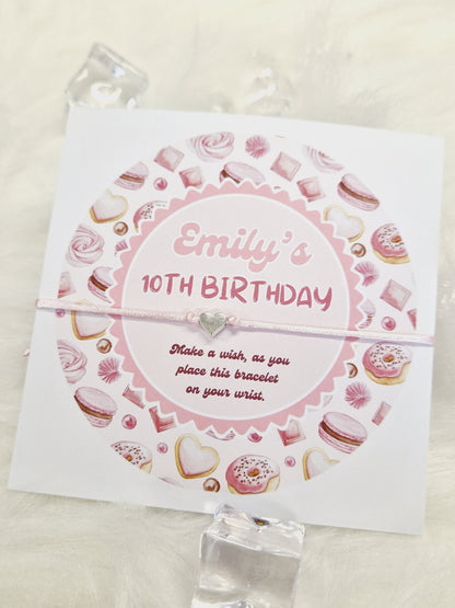 Birthday - Friendship Cord Charm Bracelet - Party bag filler - Personalised - Any age -  Wish Bracelet -Party M02