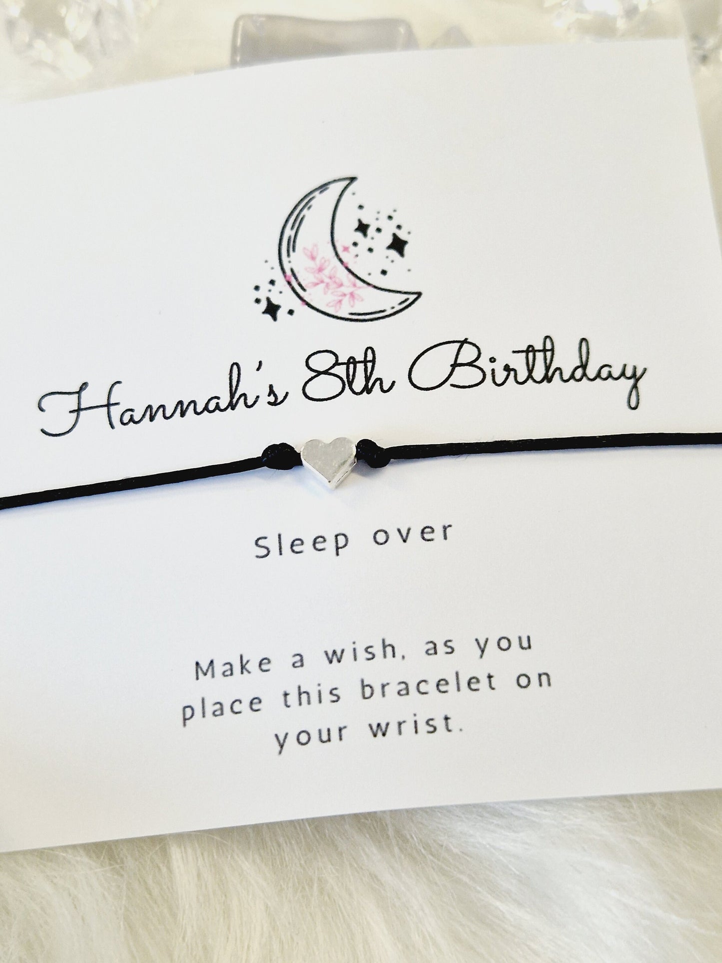 Sleepover Birthday - Moon and Stars - Wish String Charm Bracelet - Party bag filler - Personalised - Any age - Slumber Party xd3
