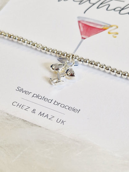 Happy Birthday IWine I Red Wine I Friend I  Birthday Gifts For Women I Beaded Silver Jewellery with Silver Wine Bottle Charm-Wine5