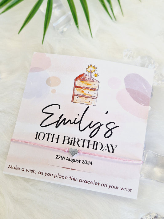 Cake Design Birthday - wish string charm bracelet - Party bag filler - Personalised - Any age - Birthday Party Favours - Party ck5