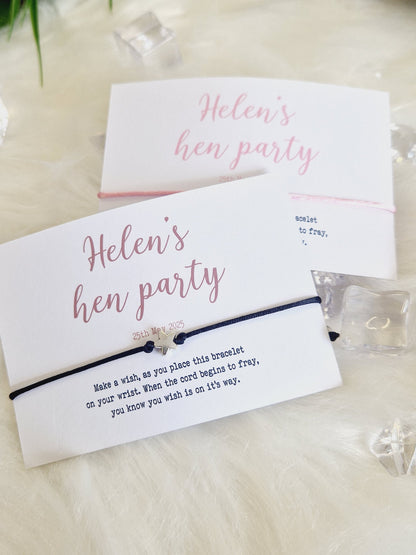 Calligraphy Coloured Font Hen Party Wish Bracelets -Personalised -Goodie Bag Filler -Hen Weekend, Hen Do, Girls Weekend - Bride to Be - CA64