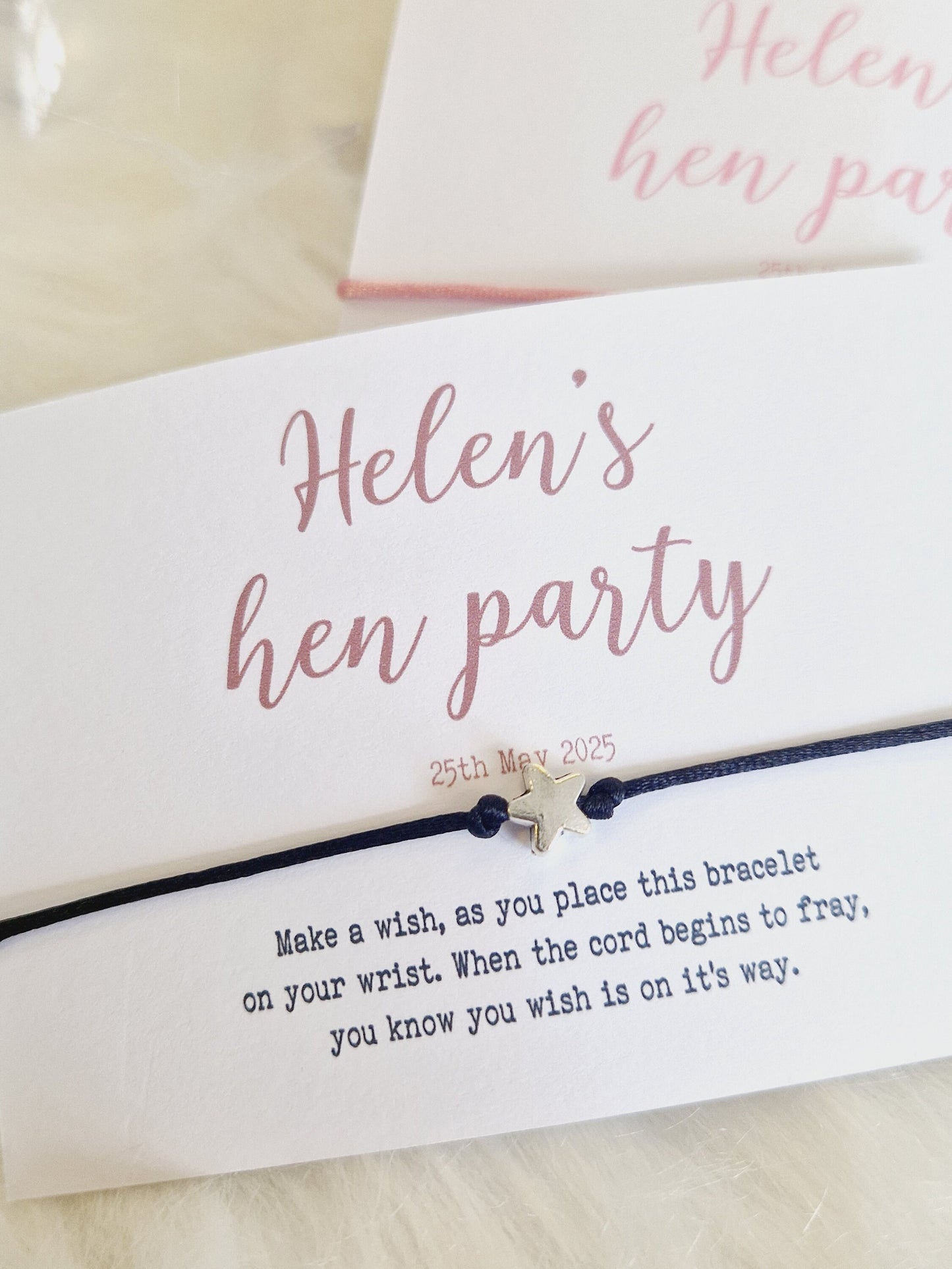 Calligraphy Coloured Font Hen Party Wish Bracelets -Personalised -Goodie Bag Filler -Hen Weekend, Hen Do, Girls Weekend - Bride to Be - CA64