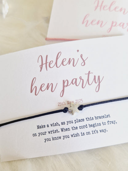 Calligraphy Coloured Font Hen Party Wish Bracelets -Personalised -Goodie Bag Filler -Hen Weekend, Hen Do, Girls Weekend - Bride to Be - CA64