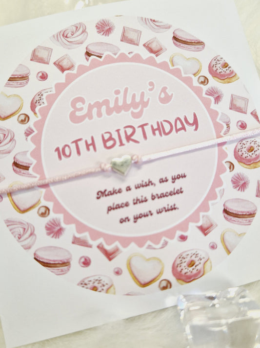 Birthday - Friendship Cord Charm Bracelet - Party bag filler - Personalised - Any age -  Wish Bracelet -Party M02