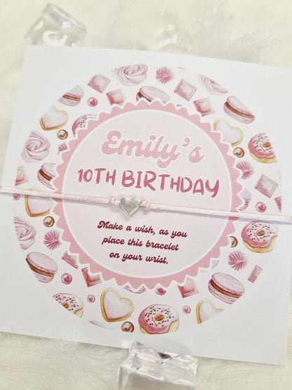 Birthday - Friendship Cord Charm Bracelet - Party bag filler - Personalised - Any age -  Wish Bracelet -Party M02