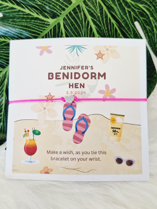 Benidorm Inspired Wish Bracelets - Personalised-Beach - Hen Holiday -Hen Party  Goodie Bag Filler - Hen Weekend, Hen Do, Girls Weekend-Ben2