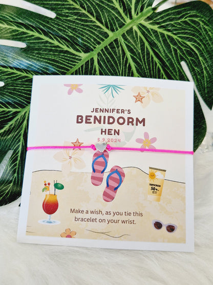 Benidorm Inspired Wish Bracelets - Personalised-Beach - Hen Holiday -Hen Party  Goodie Bag Filler - Hen Weekend, Hen Do, Girls Weekend-Ben2