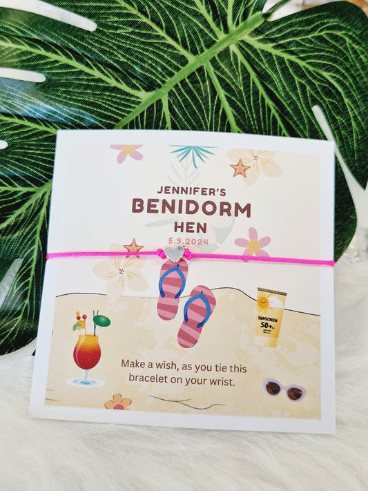 Benidorm Inspired Wish Bracelets - Personalised-Beach - Hen Holiday -Hen Party  Goodie Bag Filler - Hen Weekend, Hen Do, Girls Weekend-Ben2