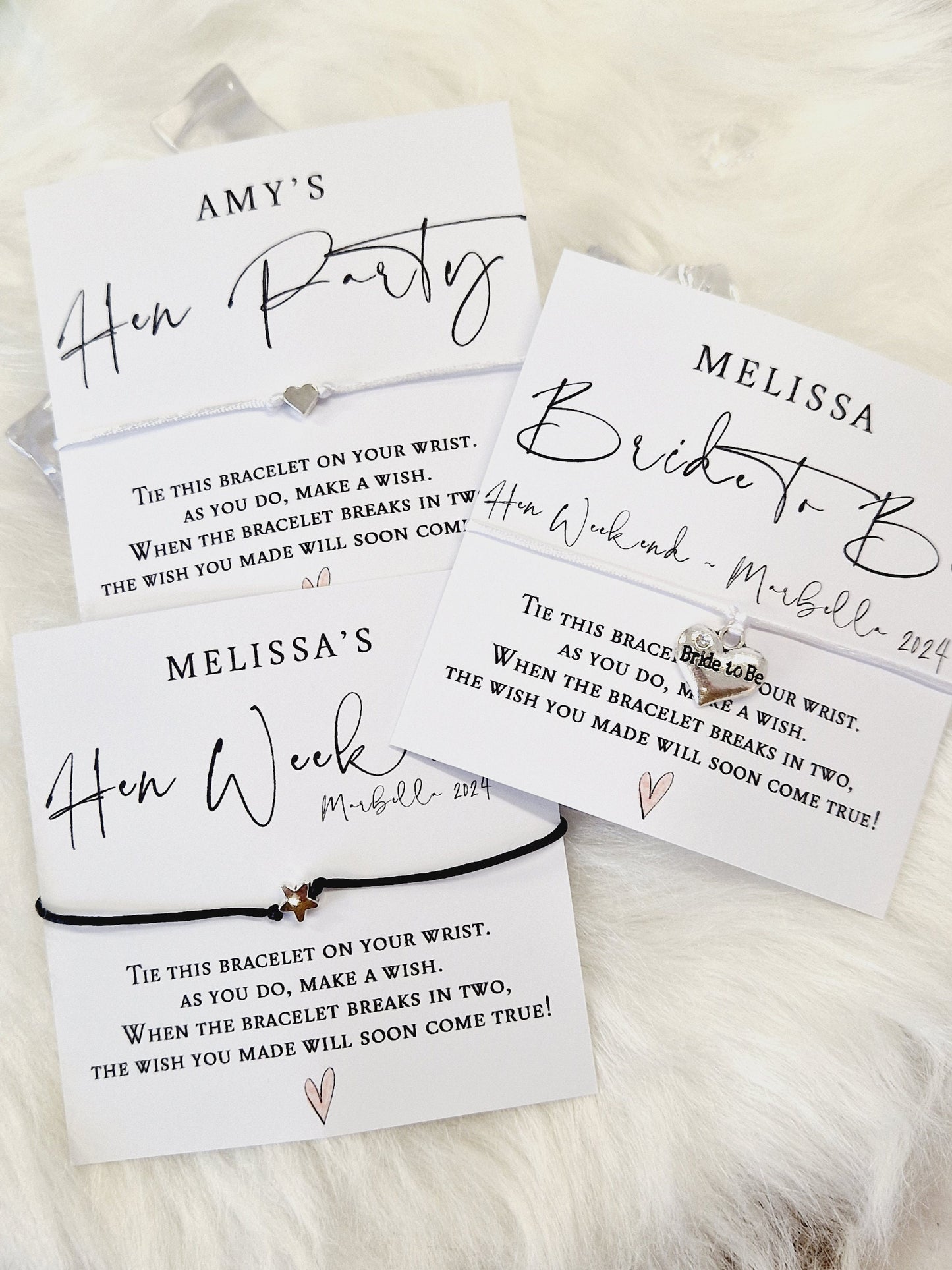 Personalised Hen Party Wish Bracelet: Calligraphy Favour