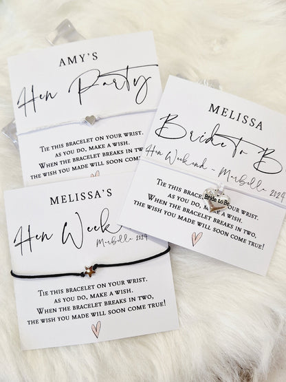 Personalised Hen Party Wish Bracelet: Calligraphy Favour