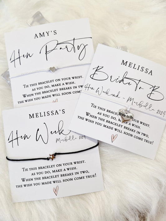 Personalised Hen Party Wish Bracelet: Calligraphy Favour