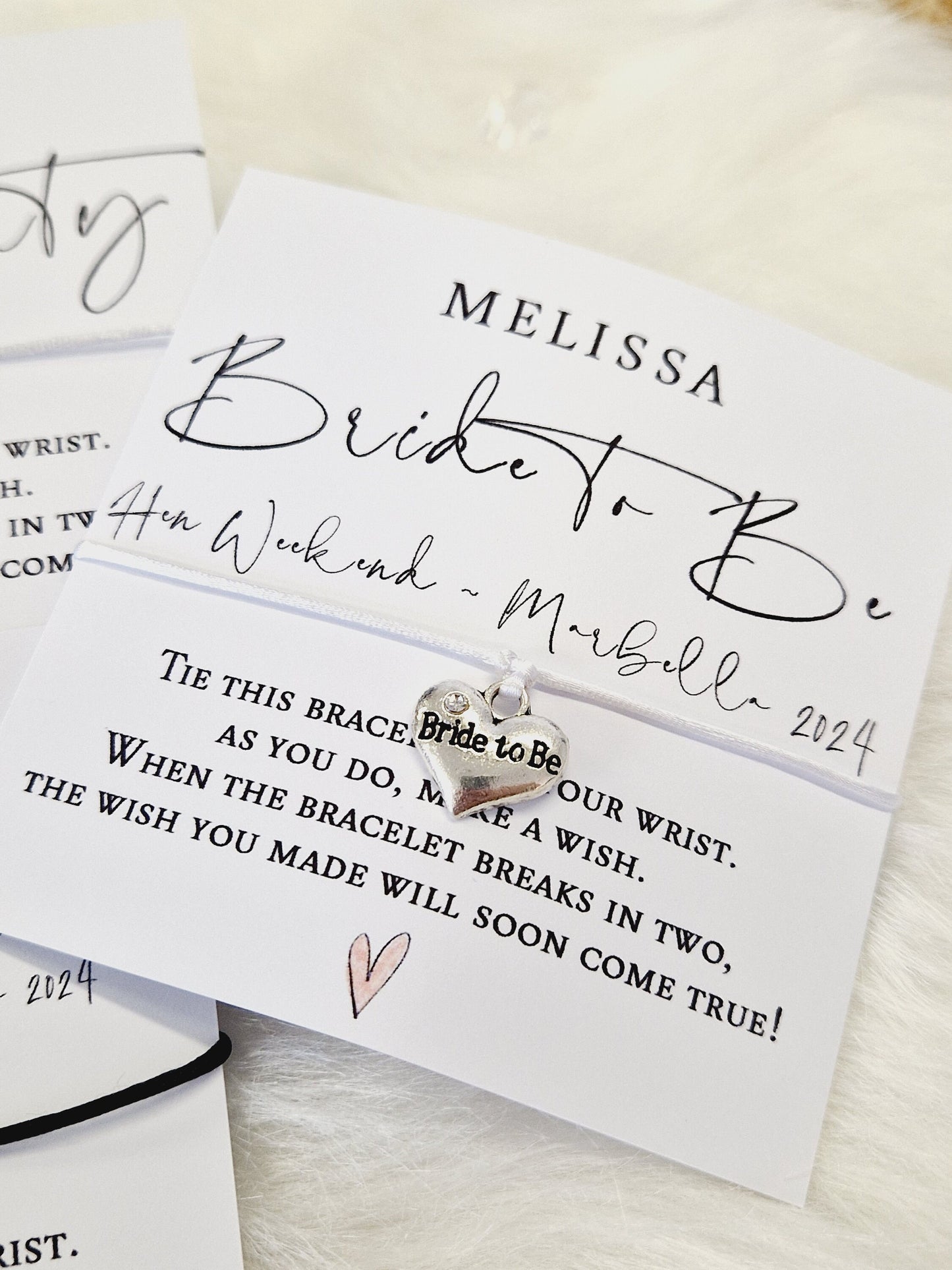 Personalised Hen Party Wish Bracelet: Calligraphy Favour