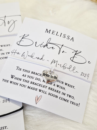 Personalised Hen Party Wish Bracelet: Calligraphy Favour