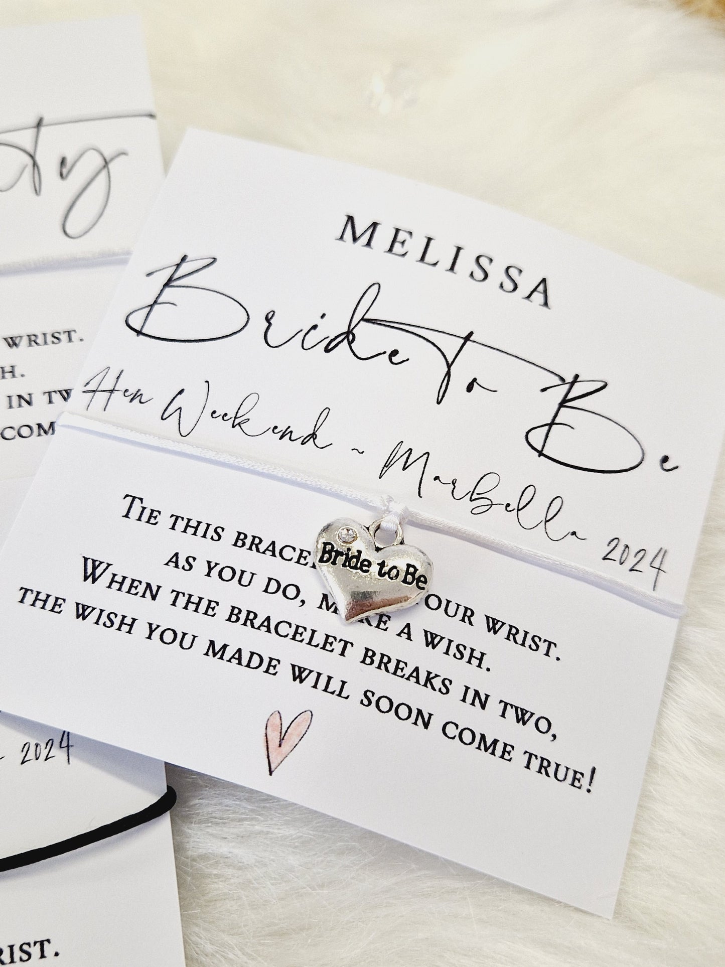 Personalised Hen Party Wish Bracelet: Calligraphy Favour
