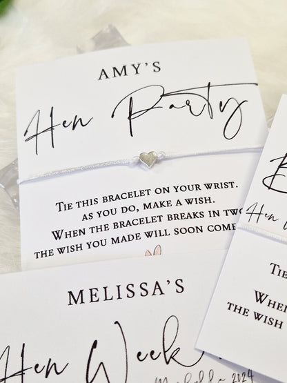 Personalised Hen Party Wish Bracelet: Calligraphy Favour