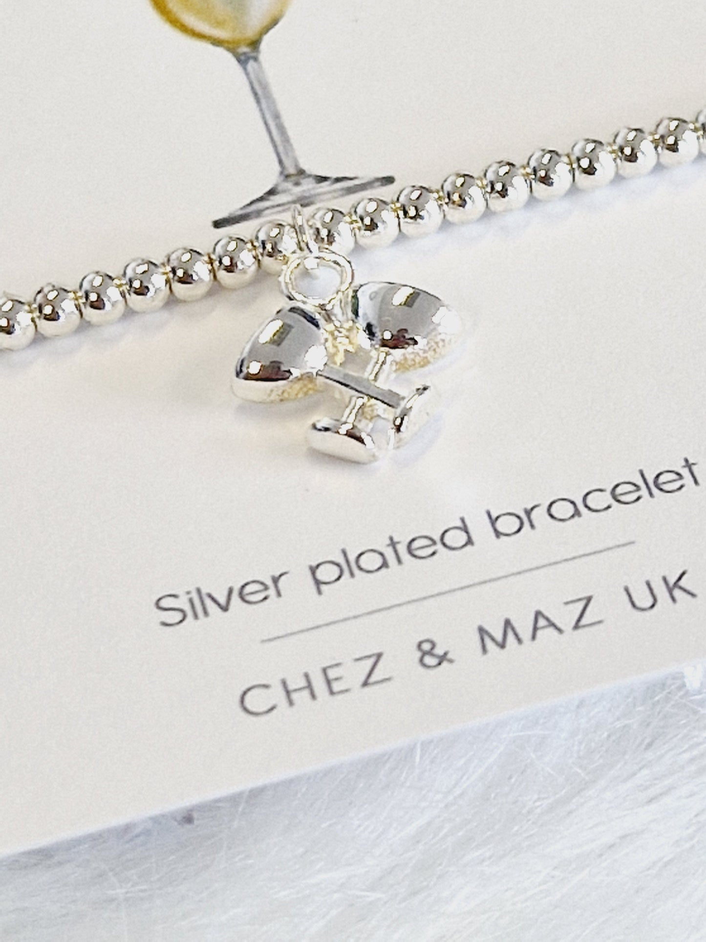 Silver plated Happy Birthday I  Friend I  Birthday Gifts For Women I Beaded Silver Jewellery with Silver champagne glasses