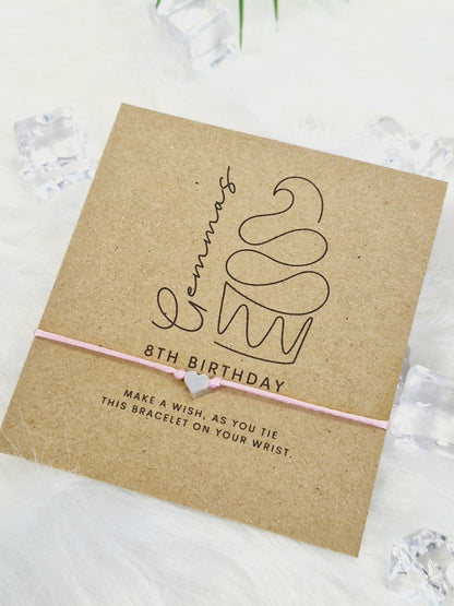 Cake Design Birthday Recycled- wish string charm bracelet - Party bag filler - Personalised - Any age - Batmitzvah - Christening - Party A5