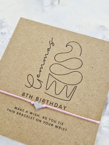 Cake Design Birthday Recycled- wish string charm bracelet - Party bag filler - Personalised - Any age - Batmitzvah - Christening - Party A5
