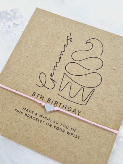Cake Design Birthday Recycled- wish string charm bracelet - Party bag filler - Personalised - Any age - Batmitzvah - Christening - Party A5