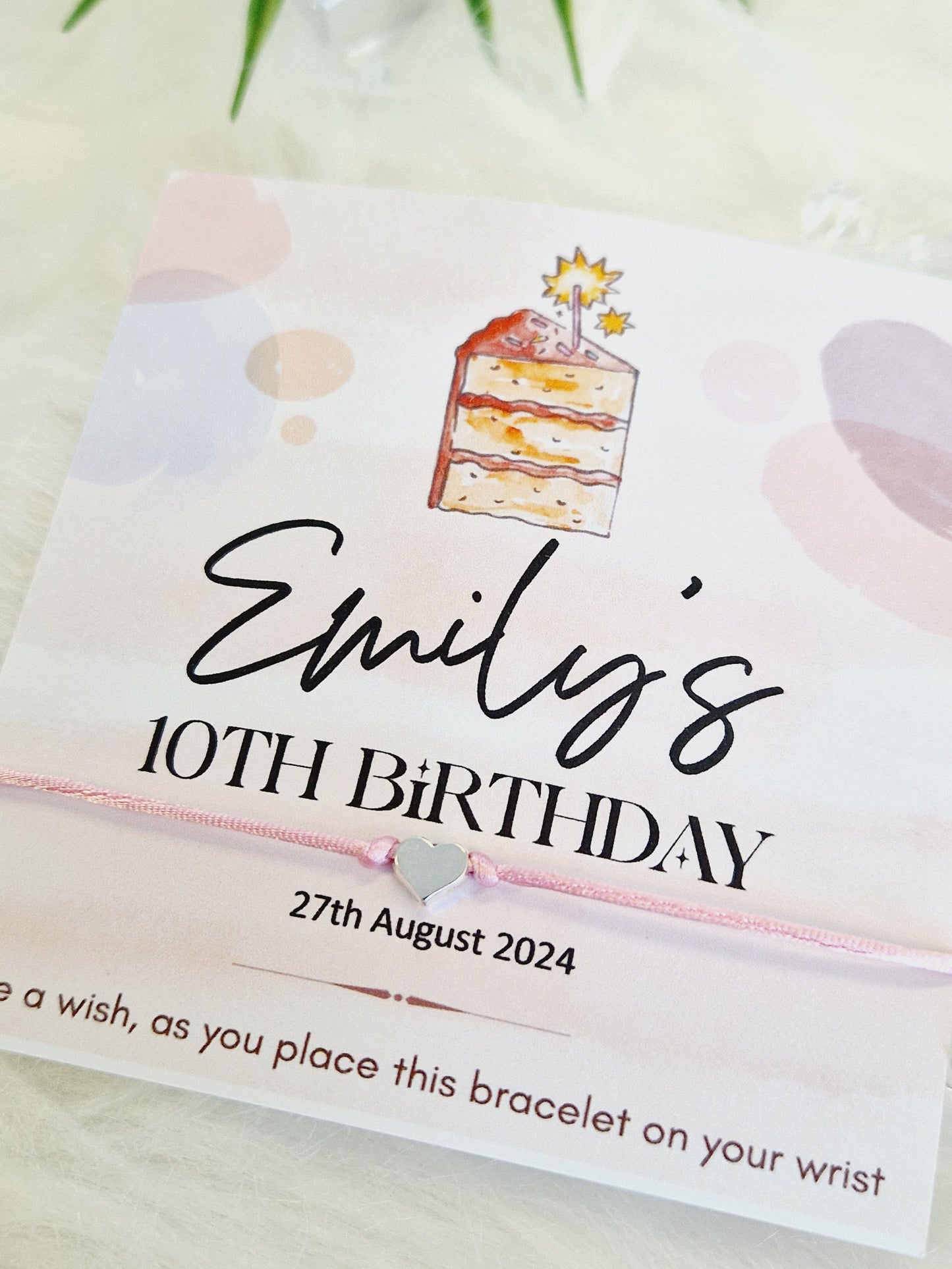 Cake Design Birthday - wish string charm bracelet - Party bag filler - Personalised - Any age - Birthday Party Favours - Party ck5