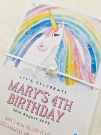 Pack of 10 -Birthday Unicorn I Girls Birthday I Wish String Charm Bracelet - Party bag filler - Personalised