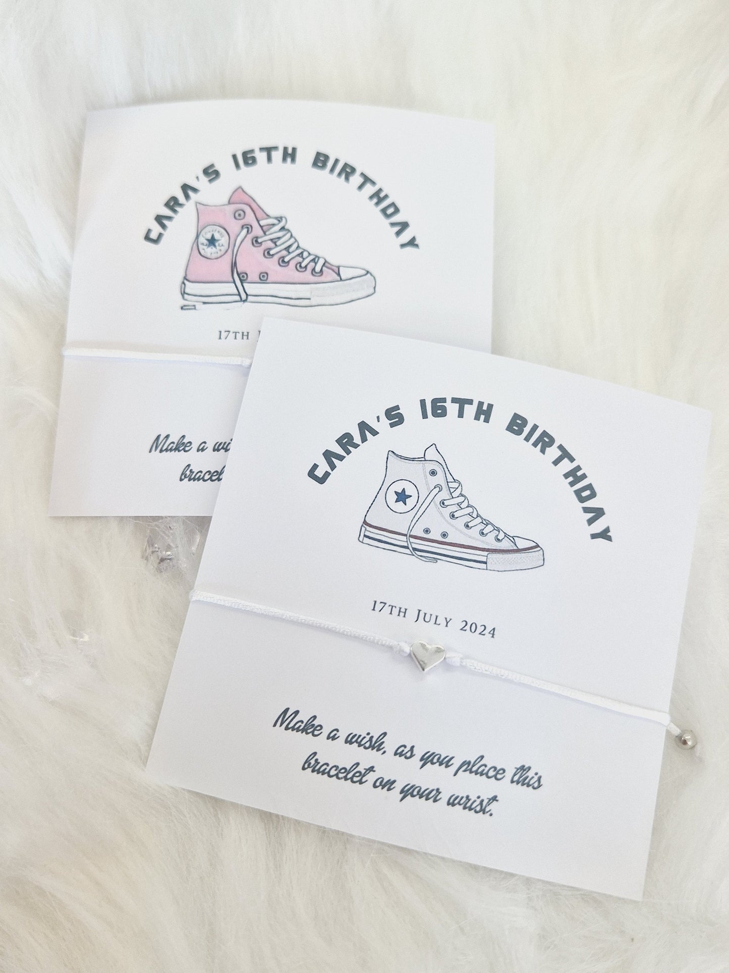 Birthday I Converse Inspired I Wish String Charm Bracelet I Party bag filler I Personalised I Any age I  Trainers I Girl I BoyI  Party A5