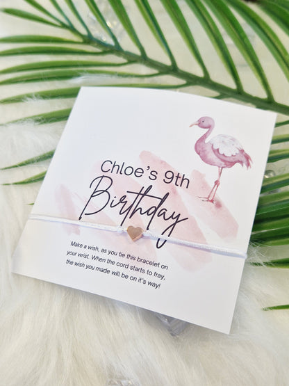 Flamingo Pink Design Birthday - Wish String Charm Bracelet - Party bag filler - Personalised - Any age - Christening - PartyFLM7