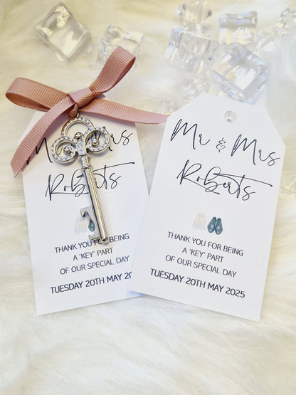Wedding Thank you Wedding favours- Key Bottle Opener, Gift Tag and Ribbon-Personalised-sH6