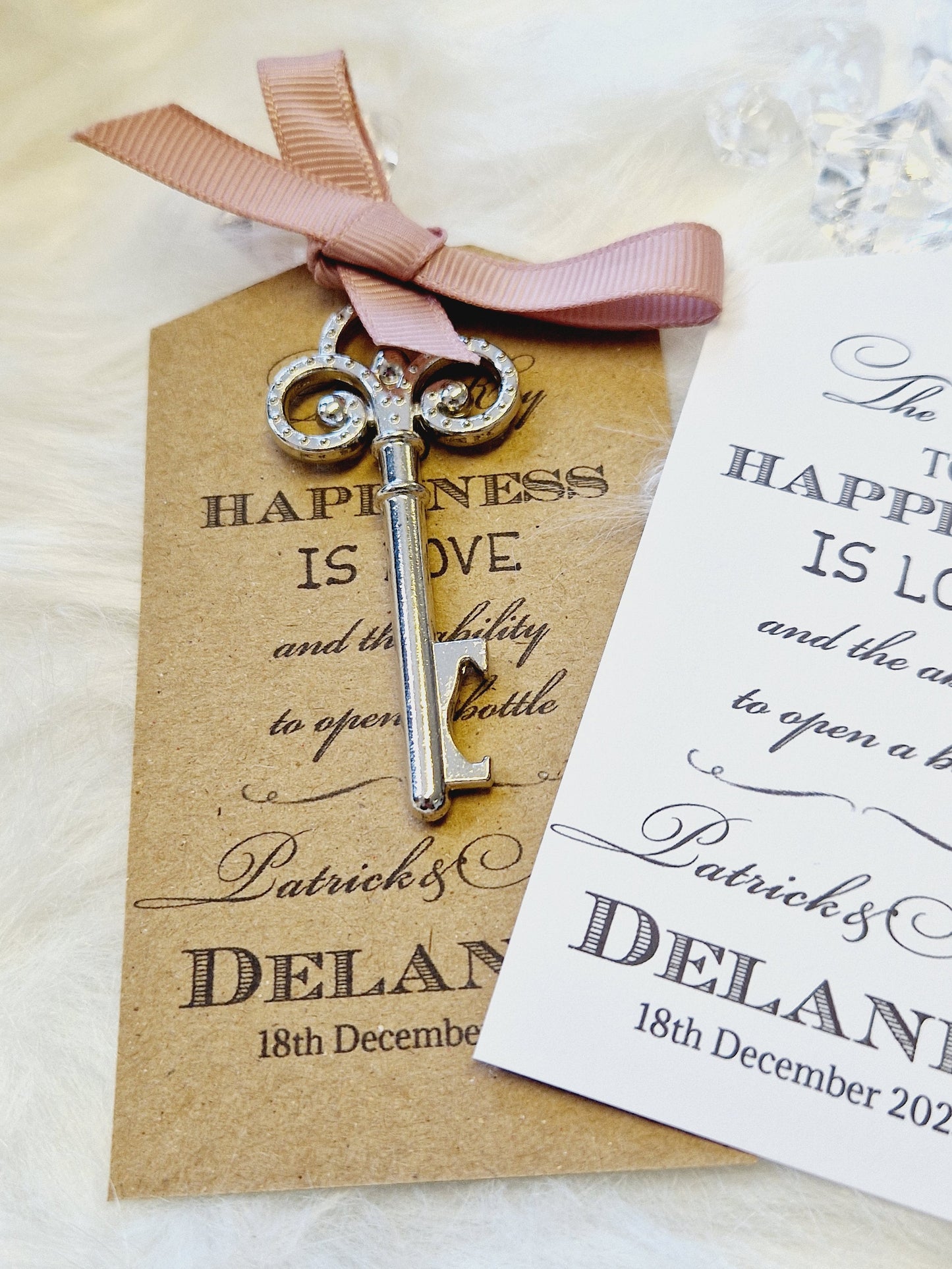 Personalised Skeleton Key Bottle Opener Wedding Favours with Tag – Rustic Guest Gift