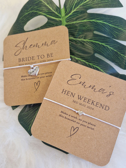 Pack of 10 Personalised Wish Bracelet: Hen Party Favor, Eco-Friendly Card