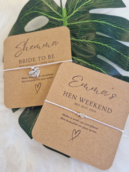 Pack of 10 Personalised Wish Bracelet: Hen Party Favor, Eco-Friendly Card