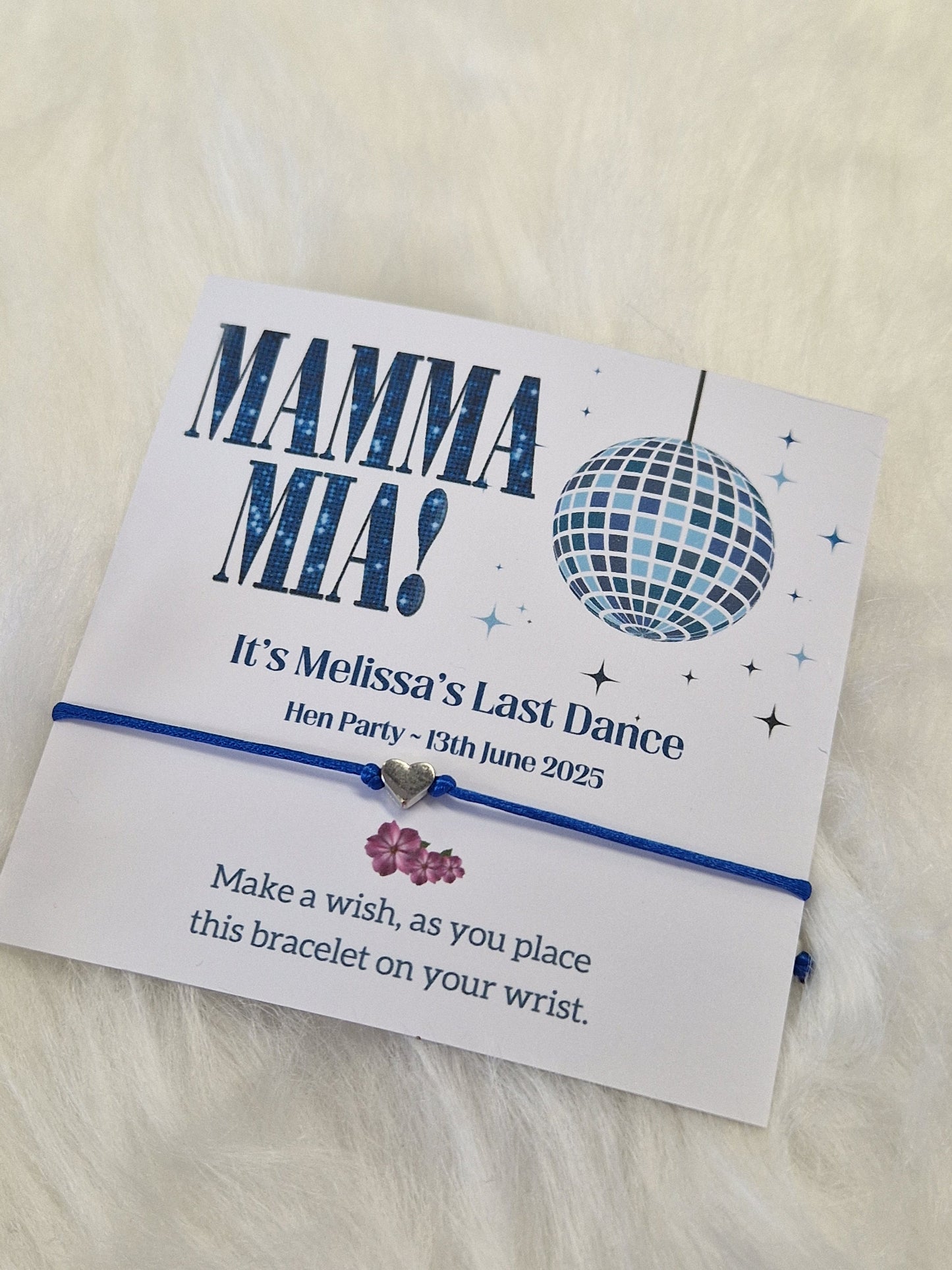 Mamma Mia Hen Party & Birthday Wish Bracelet – Personalised ABBA Dance Favour, Bridesmaid Gift, Bachelorette and Birthday Keepsake