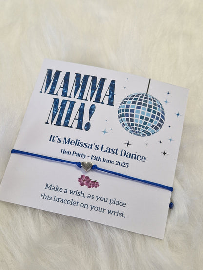 Mamma Mia Hen Party & Birthday Wish Bracelet – Personalised ABBA Dance Favour, Bridesmaid Gift, Bachelorette and Birthday Keepsake