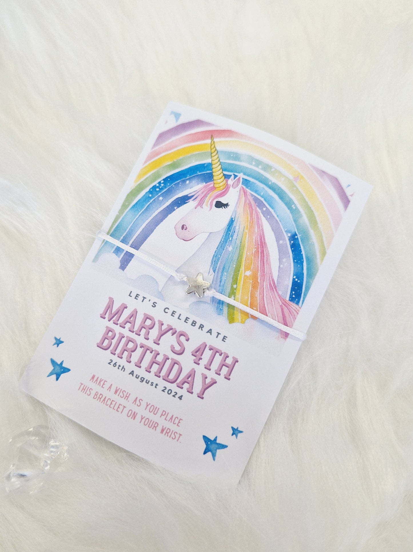 Pack of 10 -Birthday Unicorn I Girls Birthday I Wish String Charm Bracelet - Party bag filler - Personalised
