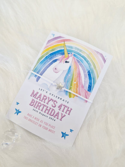 Pack of 10 -Birthday Unicorn I Girls Birthday I Wish String Charm Bracelet - Party bag filler - Personalised
