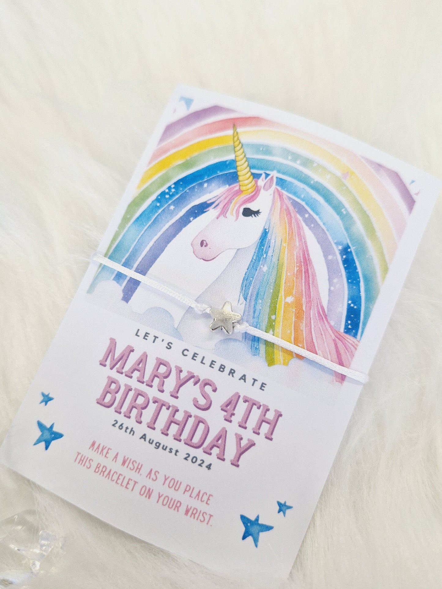 Pack of 10 -Birthday Unicorn I Girls Birthday I Wish String Charm Bracelet - Party bag filler - Personalised
