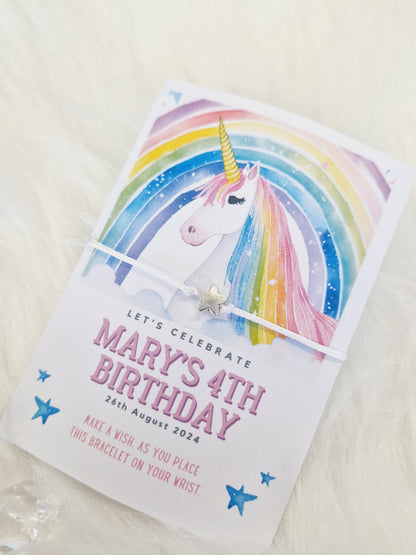 Pack of 10 -Birthday Unicorn I Girls Birthday I Wish String Charm Bracelet - Party bag filler - Personalised