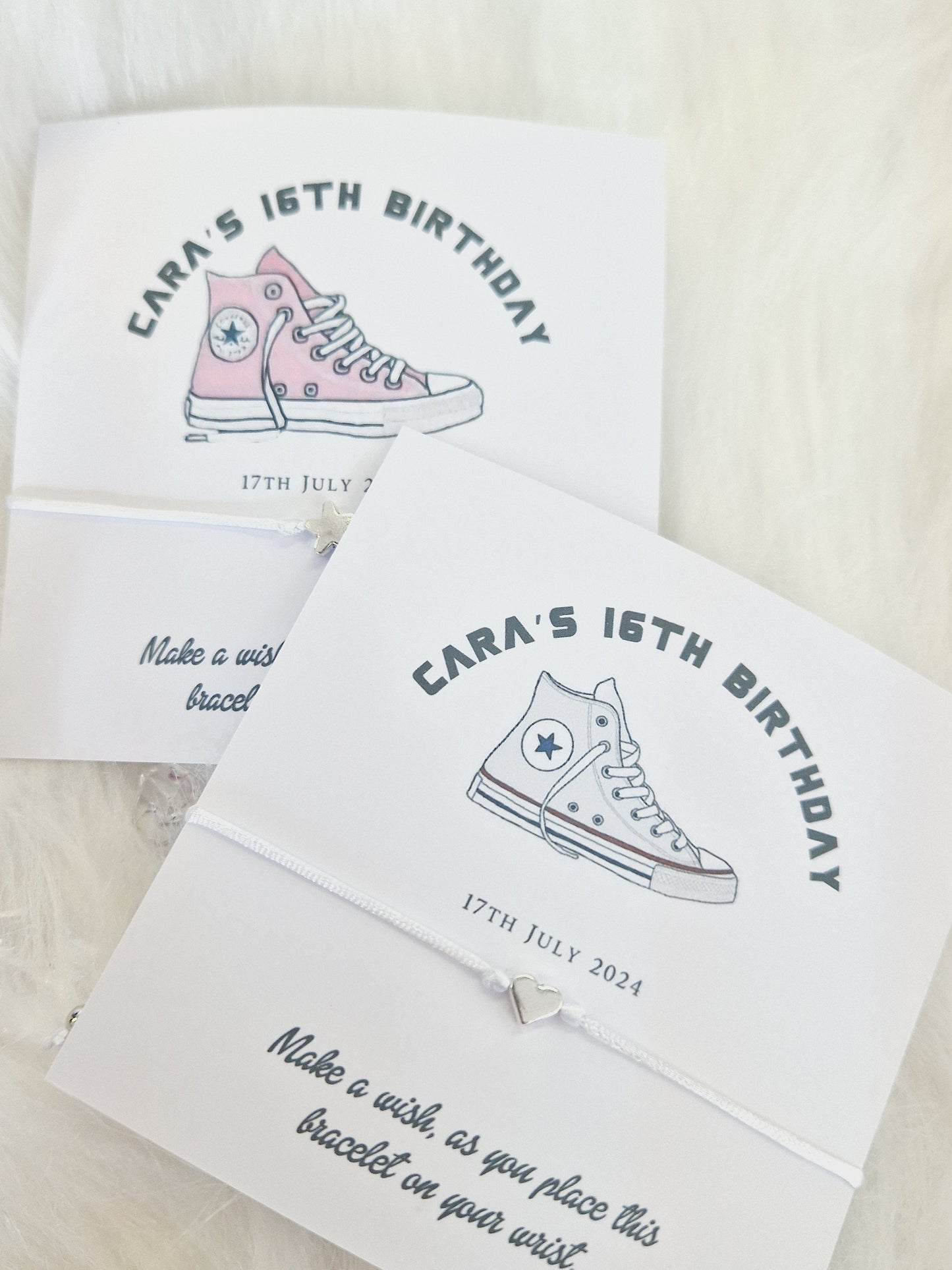 Birthday I Converse Inspired I Wish String Charm Bracelet I Party bag filler I Personalised I Any age I  Trainers I Girl I BoyI  Party A5