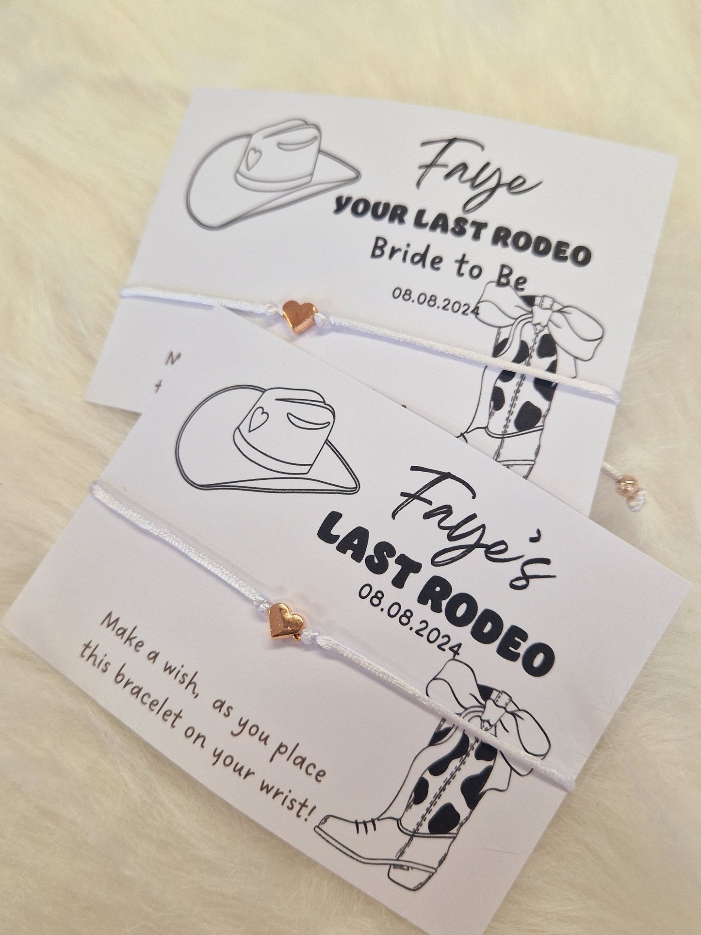 Last Rodeo  Hen Party Wish Bracelets - Personalised  - Goodie Bag Filler - Hen Weekend, Hen Do, Girls Weekend - Final Hoedown -Black & White