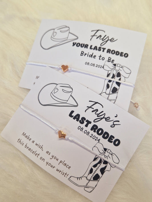 Last Rodeo  Hen Party Wish Bracelets - Personalised  - Goodie Bag Filler - Hen Weekend, Hen Do, Girls Weekend - Final Hoedown -Black & White