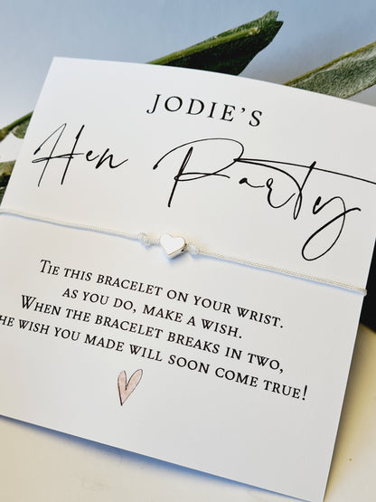 Personalised Hen Party Wish Bracelet: Calligraphy Favour
