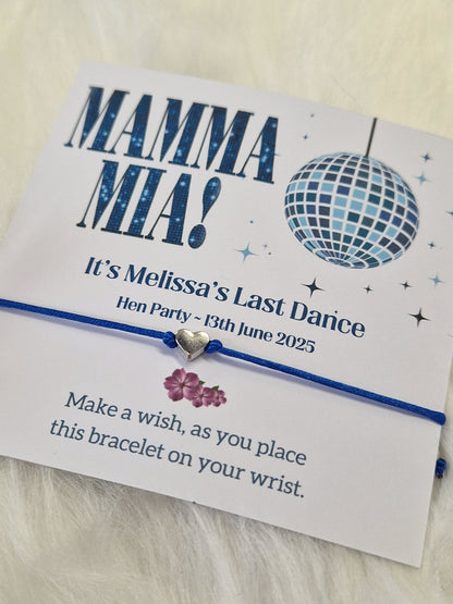 Mamma Mia Hen Party & Birthday Wish Bracelet – Personalised ABBA Dance Favour, Bridesmaid Gift, Bachelorette and Birthday Keepsake
