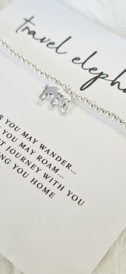 Travel Elephant Silver Plated Charm Bracelet: Good Luck Gift