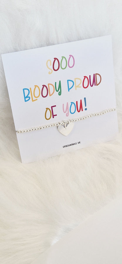 So Proud of You Silver Plated Charm Bracelet, Heart Charm