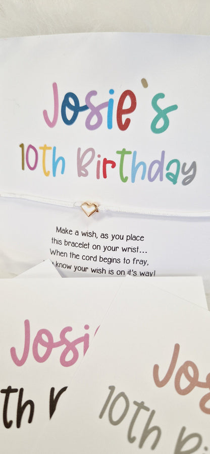 Birthday Wish String Charm Bracelet I Party bag filler-Personalise -Any age-Various Colours I Birthday Party Favours I Giide Bag Fillers A66
