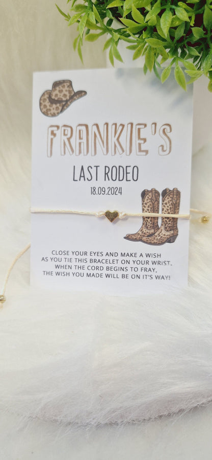 Last Rodeo Leopard Print Hen Party Wish Bracelets - Personalised  - Goodie Bag Filler - Hen Weekend, Hen Do, Girls Weekend - Final Hoedown