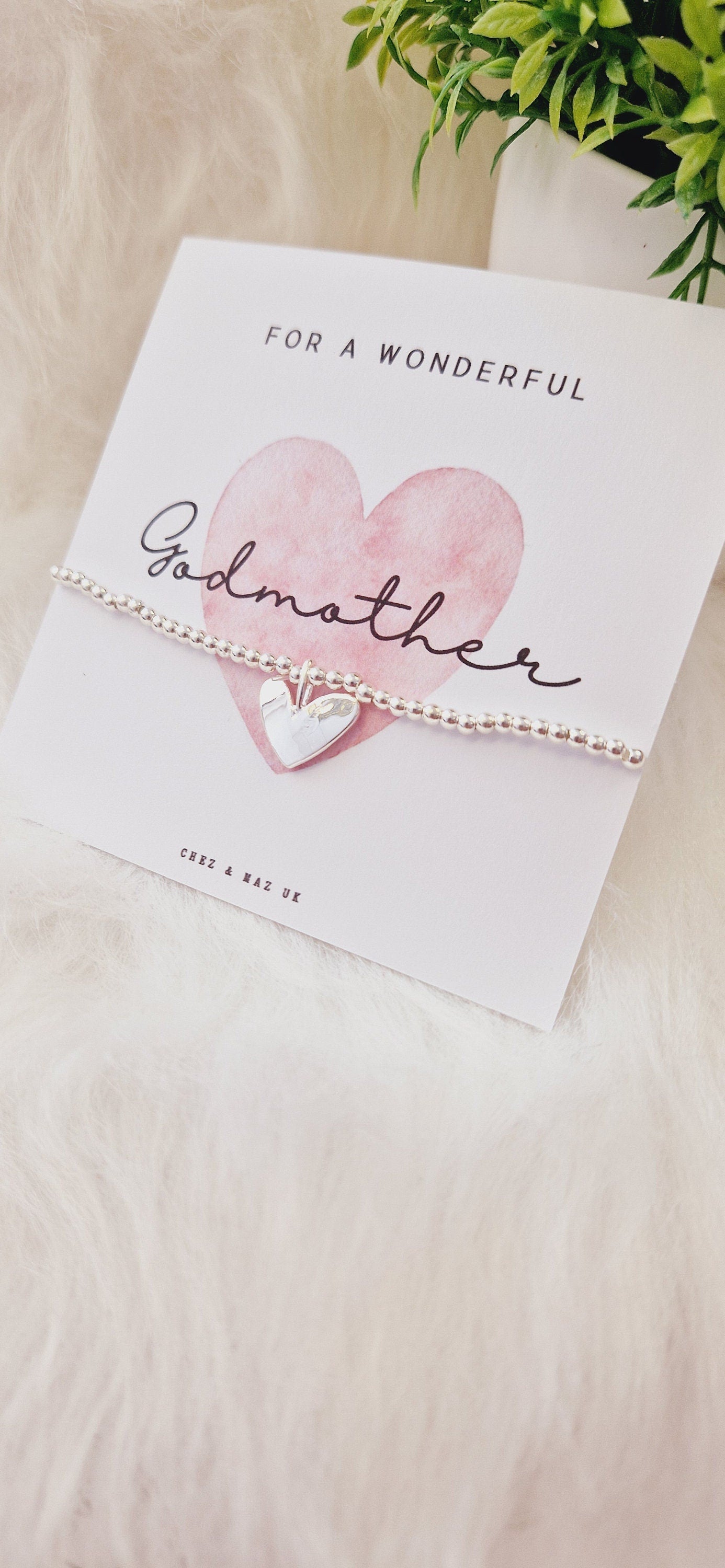 Silver Plated Heart Charm Bracelet: Godmother Gift