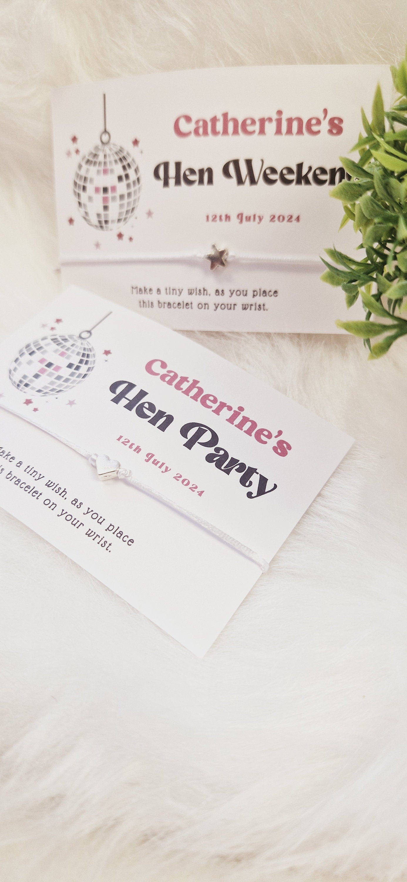 Retro Glitterball  I Hen Party I  Bride to Be I  Wish Bracelets - Personalised I Goodie Bag Filler Hen Weekend, Hen Do, Girls Weekend - CA2